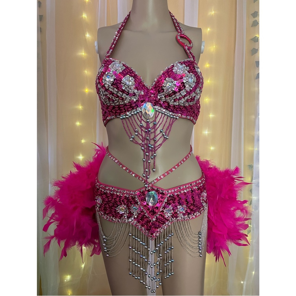 NEVER WORN / Pink Sequin Fringe Mini Dress - Showgirl Style